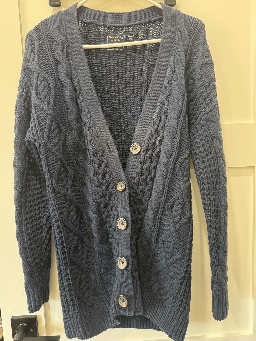 Abercrombie & Fitch Slate Blue Cable-Knit Button CardiganSize Small
